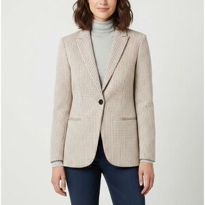 Theory Staple Blazer in Houndstooth Eco Knit Tan Single Button Size 2